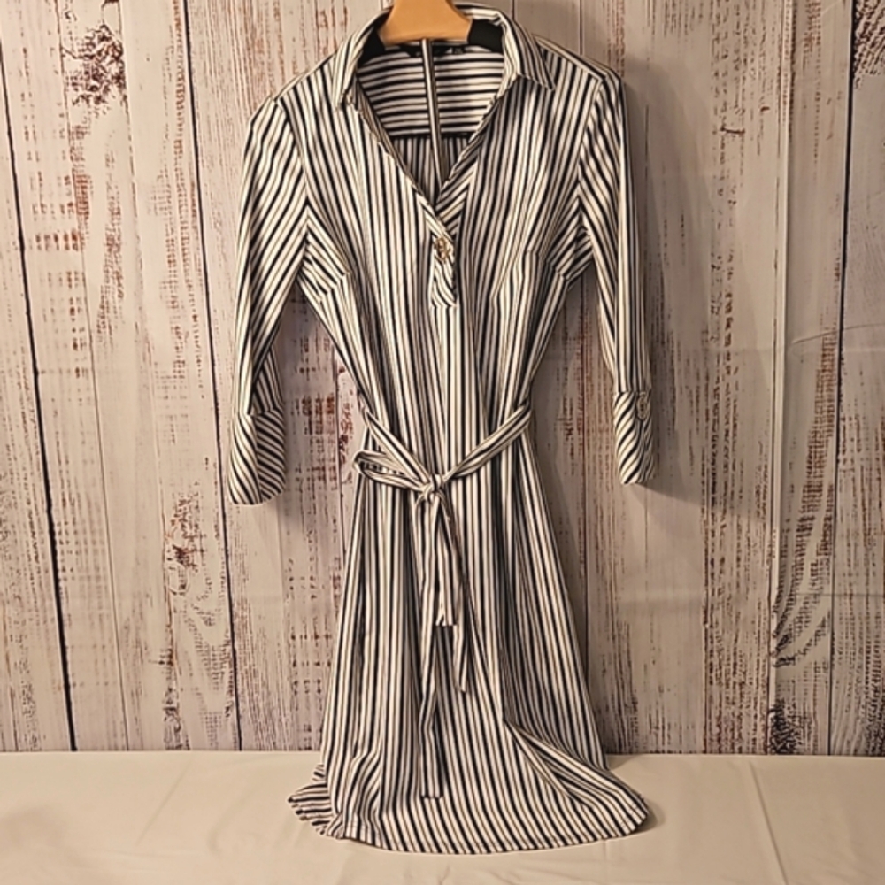Mlle Gabrielle Blouson Sleeve Stripe Design Dress